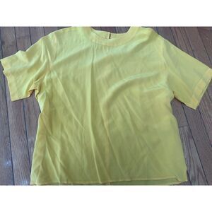 SLB By Sunny Leigh M Silk SS Yellow Blouse Top